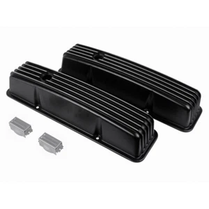 Small Block Chev Finned Black Rocker Covers Tall Style Suit SBC 283 327 350 400 - Bild 1 von 5