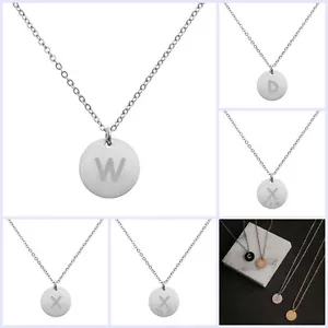 Collana catena ciondolo disco lettera iniziale metallo argento inciso 18,5in-2,5in - Foto 1 di 38