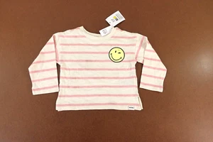 Gap × SmileyWorld Toddler Girl Size 3 Ivory Pink Striped Long Sleeve T-Shirt NWT - Picture 1 of 6
