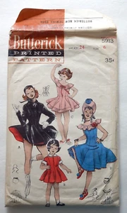 Butterick 5913 Skating Outfit Dance Costumes Dress ©1951 Girls sz 6 Cut Complete - Picture 1 of 2