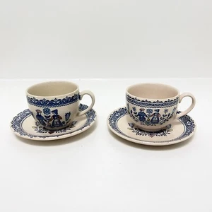 2 Johnson Bros Old Granite Hearts and Flowers Cups and Saucers England *READ* - Picture 1 of 10