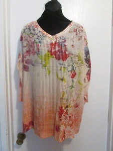 Sz 1X CJ Banks Pleated Tunic Top Multi-color Florals 3/4 Sleeves 222(pl) - Picture 1 of 6