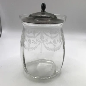 Vintage Sterling Silver Ribbon Etched Glass Jam Jelly Mustard Pot Condiment Jar - Picture 1 of 10