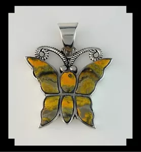 Navajo Style Sterling and Bumblebee Jasper Butterfly Pendant - Picture 1 of 10