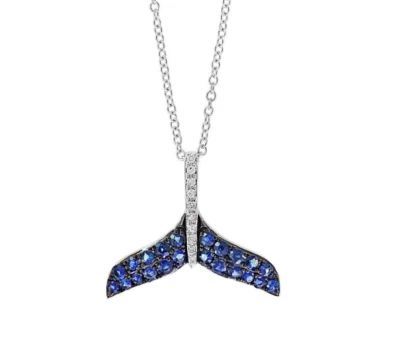 Collar colgante de plata 925 de 18" con dije de cola de defín de zafiro simulado de 1,21 quilates Foto 1 de 2