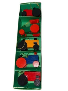 Vintage OVP bemalte Holz Traktoren Christbaumschmuck 5er Set - Bild 1 von 8