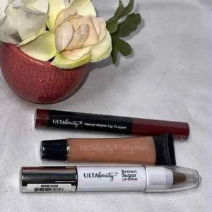 Ulta Beauty three piece lip makeup gift set NWT Gloss Scrub Crayon Red Gold - Picture 1 of 1