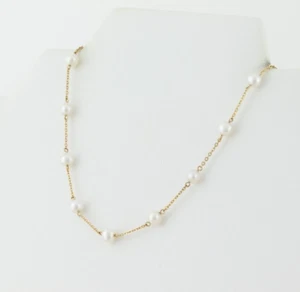 14k Yellow Gold Freshwater Pearl Station Necklace 16.25" - Picture 1 of 7