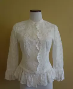 Neu ohne Etikett Polo Ralph Lauren Baumwollbluse weiß Spitze Häkel Rüschenbesatz Größe 2 - Bild 1 von 13