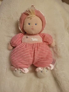 Carters Starters Pink Stripe Blonde Plush Baby Doll Lovey Bunny Slippers 10" - Picture 1 of 8
