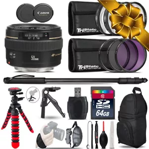 Canon 50mm f/1.4 USM + MACRO, UV-CPL-FLD Filter + Monopad - 64GB Accessory Kit - Picture 1 of 10