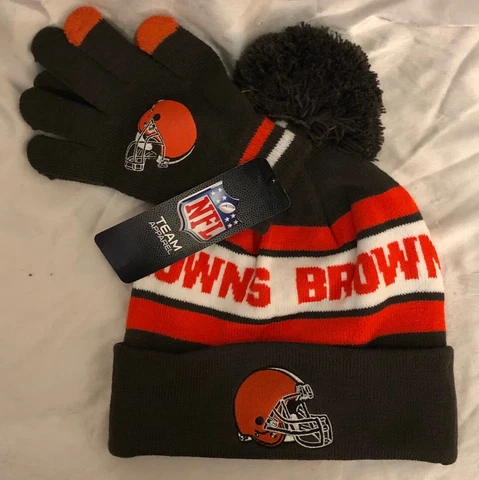Cleveland Browns NFL Team Apparel Cuffed Beanie and Gloves Combo Set - OSFA Cover