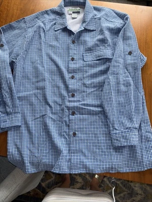 Exofficio Buzz Off Insect Shield Blue Checkered Long Sleeve Shirt Mens Size L - Image 1 of 4