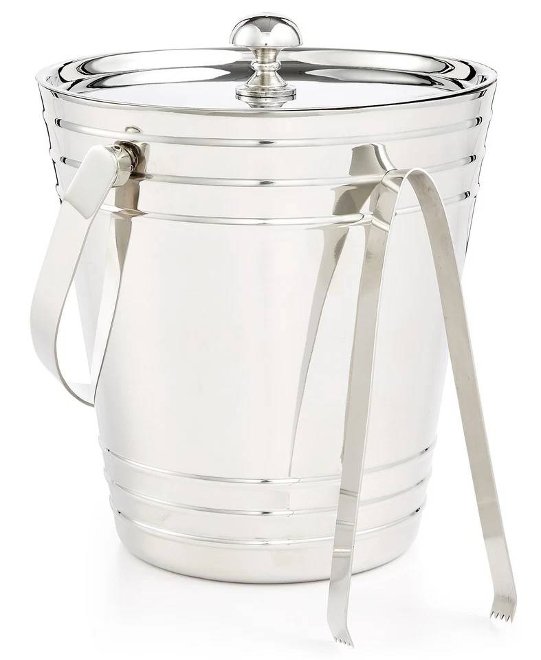 Cubo de hielo Martha Stewart plateado de 2,5 cuartos (2,37 L) con pinzas de acero inoxidable Foto 1 de 1