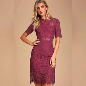 Lulus Remarkable Dress NWT Womens Extra Small Burgundy Lace Short Sleeve Mini - Picture 1 of 11