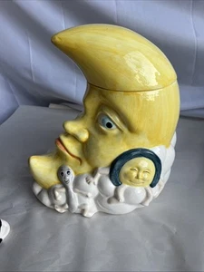 Raro barattolo biscotti Enesco CRESCENT MOON "HEY DIDDLE DIDDLE" 1996 sale e pepe S - Foto 1 di 17