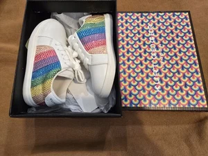 Kids Kurt Geiger Mini Lane Striped Crystal Tennis Shoe Size 8 In Box - Picture 1 of 6