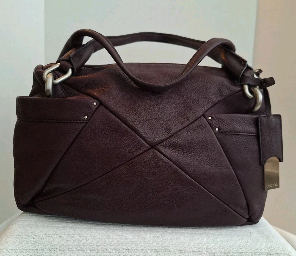 Vintage Calvin Klein Leather Shoulder Bag Dark Burgundy/Silver Hardwear/Hang Tag - Image 1 of 4