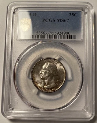 1954-D Washington Quarter PCGS MS67 Light Toning - Image 1 of 4