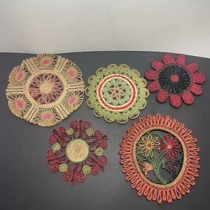 5 coprivaso vintage in paglia di vimini hot pad tessuto rattan porta pentole boho decorazione parete - Foto 1 di 7