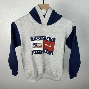 Vintage Tommy Hilfiger Sports Fleece Pullover Hoodie Made In USA Size Youth XL - Picture 1 of 5