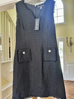 NWT Karl Lagerfeld Women's Tweed Pearl Fringed Hem Dress Size 14 - Image 1 of 4
