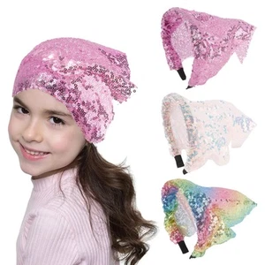 3 PCS Sequin Girls Headbands Glitter Triangle Kerchief Hair Bands Cute Toddler - Picture 1 of 7