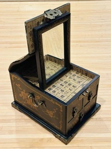 Antiguo espejo plegable chino tocador joyería 3 cajones caja dragón fénix - Imagen 1 de 19