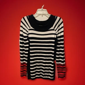 Suéter One A Med a rayas para mujer blanco y negro con puños rojos - Imagen 1 de 9