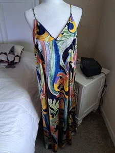 NWT Nicole Miller New York Women's Floral Print Maxi Silky Stretch Dress Size 10 - Picture 1 of 8