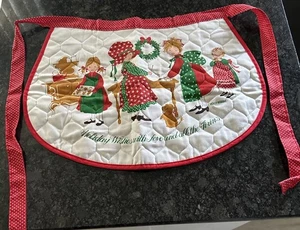 Vintage Christmas Holly Hobbie Hostess Half Apron 1970s Quilted Fabric - Picture 1 of 9
