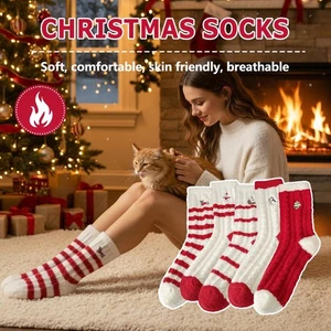 Weihnachtssocken Cartoon Schneemann Weihnachtsmann Frauen halbhohe Socken warmer Boden W0D5 - Bild 1 von 25