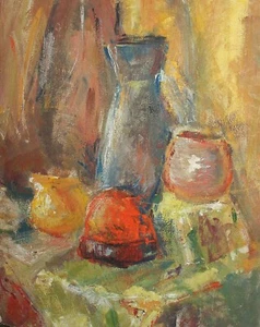 Pintura al óleo postimpresionista vintage bodegón con jarrones - Imagen 1 de 17