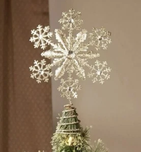 Christmas Tree Topper Silver/Gold 10.5" Metal Glitter Snowflake, Holiday Time - Picture 1 of 6
