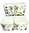 Meister Tin Canisters Set (4) Square Strawberries in Bloom  VTG 60-70’s