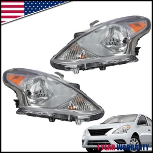 For 2015-2019 Nissan Versa Sedan Halogen Type Headlight Headlamp Chrome Pair/Set - Picture 1 of 10