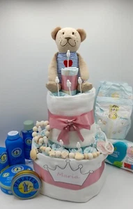XXL Windeltorte "Pampers & Penaten" 59tlg Rosa♥ Mädchen♥ Geburt♥ Taufe♥ Geschenk - Bild 1 von 4