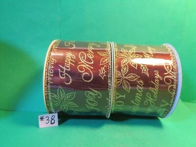 Christmas Ribbon w/Wire Edges 2.5"x48ft Happy Holidays Joy 2 x24ft.= 2.5x 48ft.  - Image 1 of 4