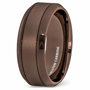 Mens Wedding Band Rare Brown Tungsten Ring Wire Brushed Brushed Comfort Fit - Picture 1 of 4