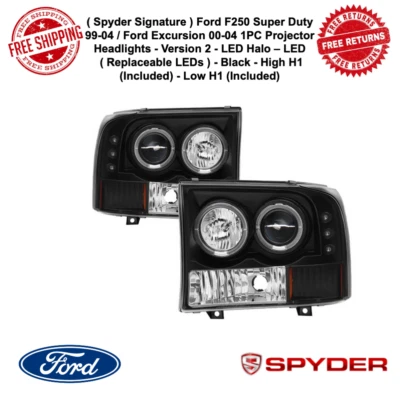 Faros proyectores Spyder LED Halo versión 2 negros para 99-04 F250 SD Excursion Foto 1 de 4