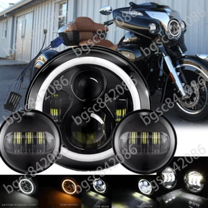 7" LED Headlight + 4 1/2" Fog Passing Lights for Indian Chieftain Roadmaster - Picture 1 of 19