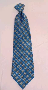 Vintage Snapper Towncraft Clip On Necktie Yellow Blue Plaid - Picture 1 of 13
