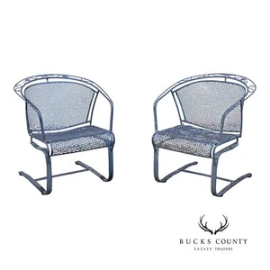 Russell Woodard Pair of Outdoor Patio Wrought Iron Spring Armchairs - Picture 1 of 18
