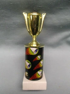 CHEERLEADING cup trophy flame theme column white marble base - Picture 1 of 1