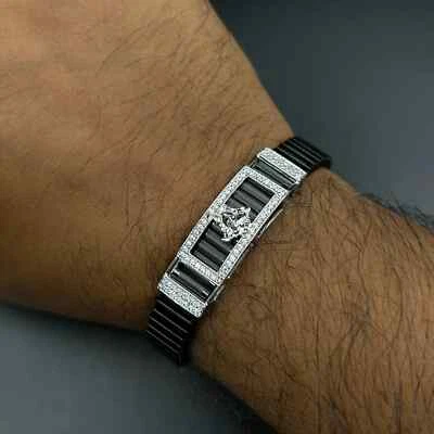 Brazalete ajustable de diamantes creados en laboratorio de 5 quilates para hombre acabado en oro blanco de 14 quilates plateado Foto 1 de 4