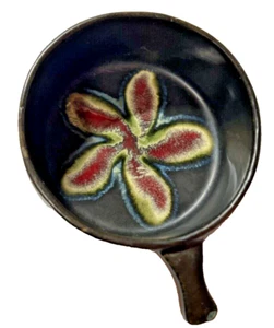 Vintage ISRAEL Black Bowl with Handle - 4" Across - Floral Inside - Numbered - Picture 1 of 5