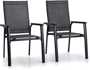 Patio Chairs Set of 2 Aluminium Stackable Outdoor Dining Chairs for Lawn Garden - Picture 1 of 12