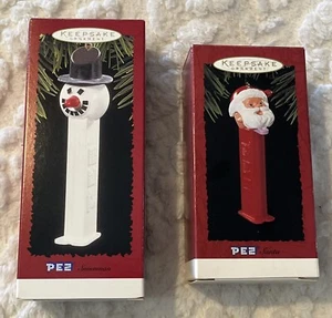 Hallmark Keepsake Ornaments 1995 & 1996 Santa & Snowman Pez Candy Dispenser Lot - Picture 1 of 6