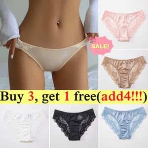 Shiny Satin Silky Lace Knickers Sexy Briefs Women Underwear Panties Seamless UK - Picture 1 of 29