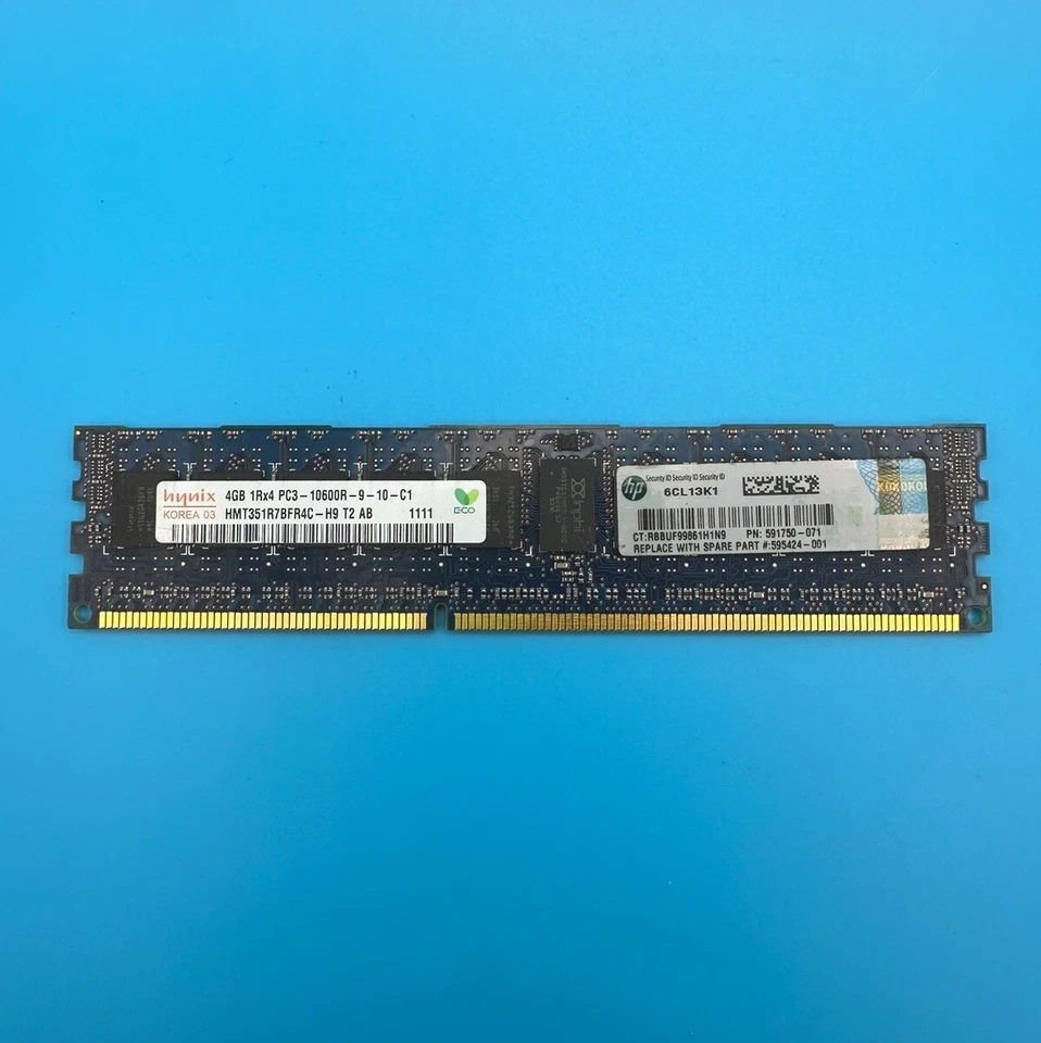 Hynix 4GB 1Rx4 PC3-10600R DDR3 DIMM Server Ram Memory HMT351R7BFR4C-H9 (1X4GB) - Image 1 of 1
